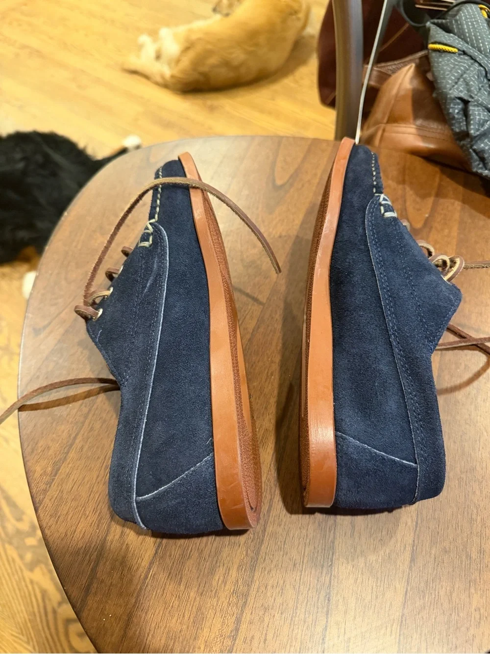 Men's Navy Suede Boat Shoes with Tan Laces
